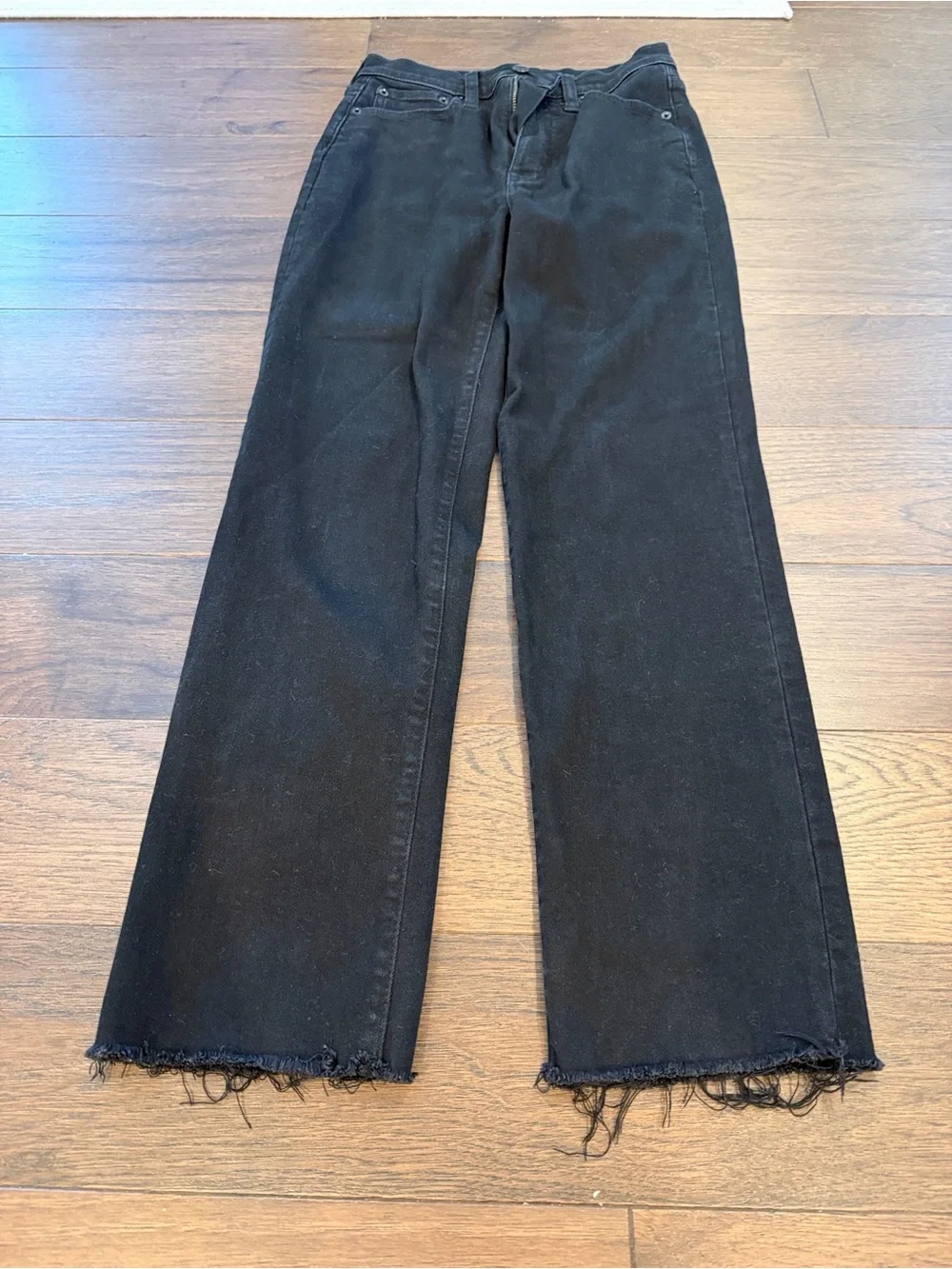 J. Crew Stovepipe Jeans Washed Black Raw Hem Straight Leg Size 25 - P33